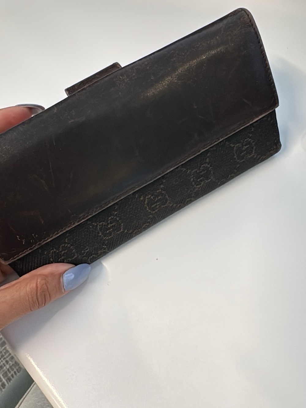 Gucci Brown Leather & Monogram Card Holder Wallet